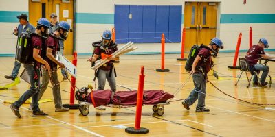 Mine rescue team students competing. 