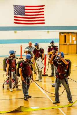 Mine rescue team students competing. 