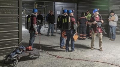 Mine rescue team students competing. 