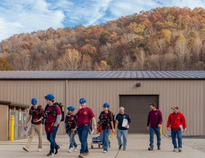 Mine rescue team students competing. 