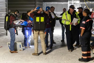 Mine rescue team students competing. 