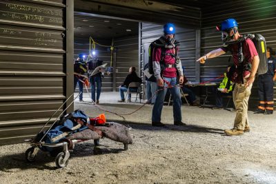 Mine rescue team students competing. 